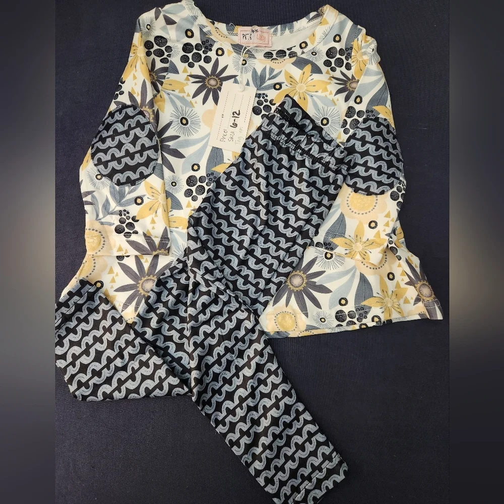 Pete & Lucy Floral & Wave Patterned Matching Set, Size 6-12m, NWT